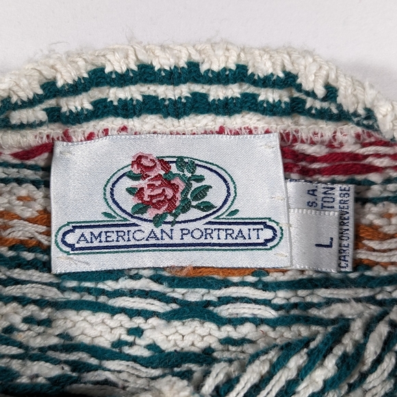 Vintage American Portrait Cardigan Sweater Women's Size Large Geometric 80s 90s - Picture 8 of 9